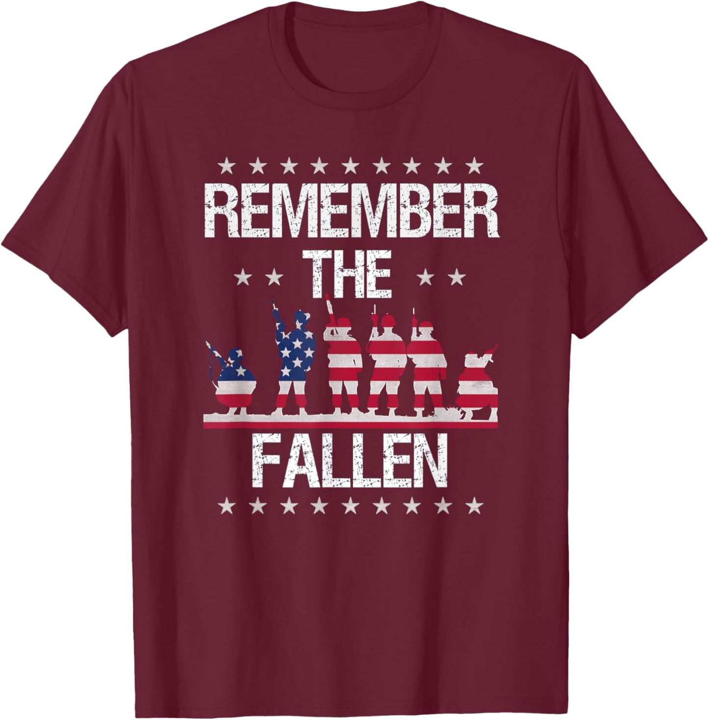 Remember The Fallen Soldiers Armed Forces Memorial T-Shirt - T-Shirt | Maroon