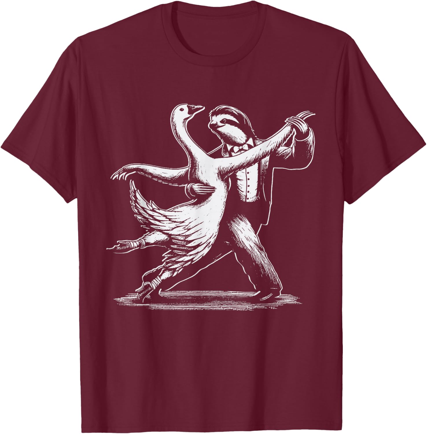 Cute Sloth and Goose Tango Dancing Dancer Gift Men Women Kid T-Shirt - T-Shirt | Maroon
