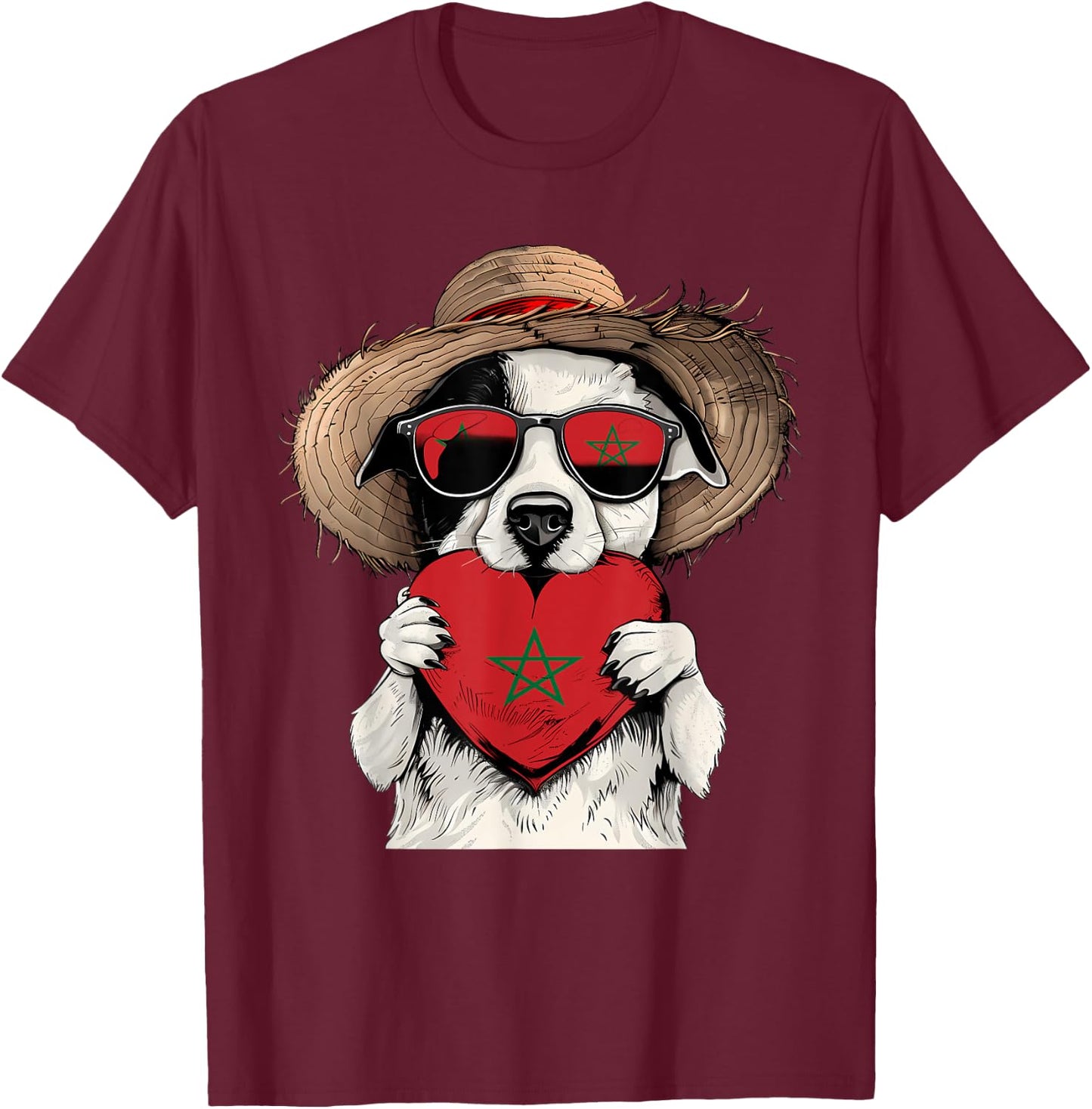 Morocco Flag Dog Moroccan Pride Heart Moroccan Roots Men Women Girls Kids T-Shirt - T-Shirt | Maroon