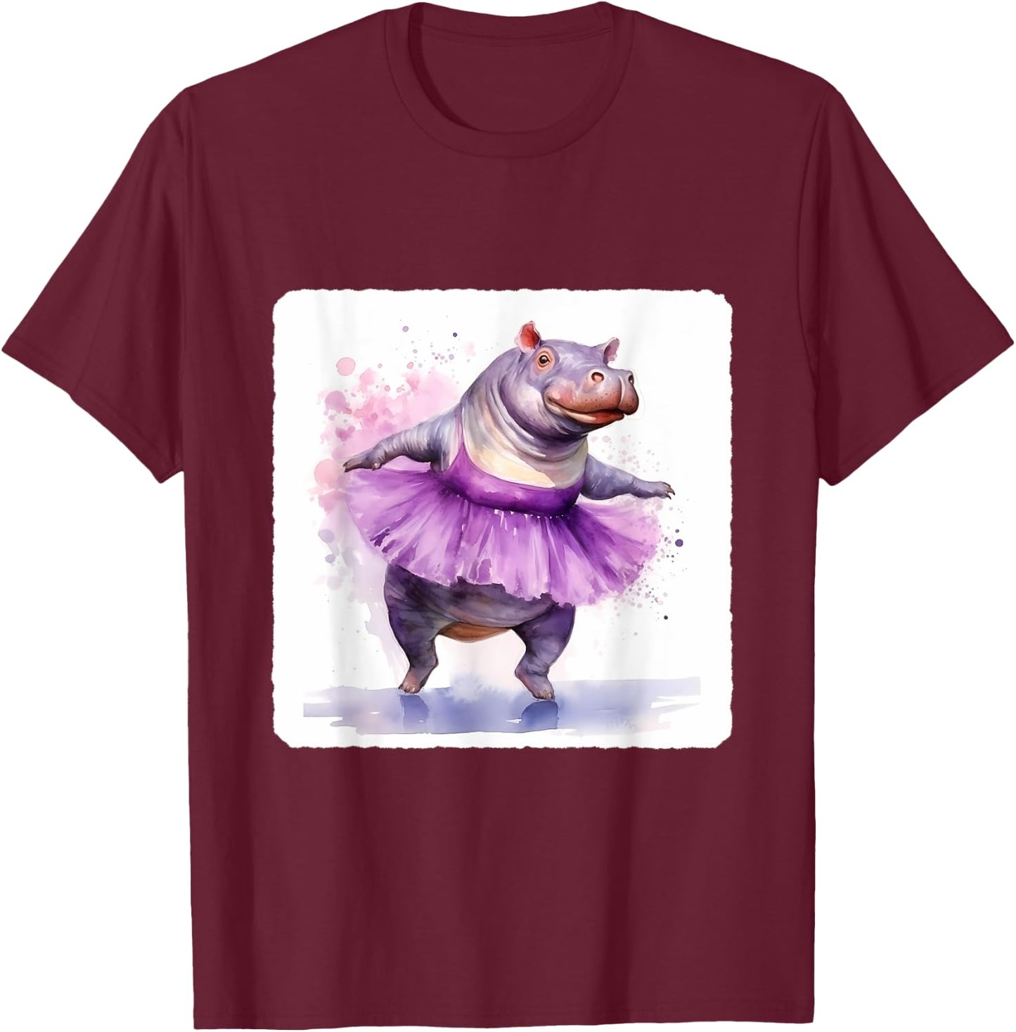 Hippo In A Tutu Dancing Ballet. Performance By Hippo In Tutu T-Shirt - T-Shirt | Maroon