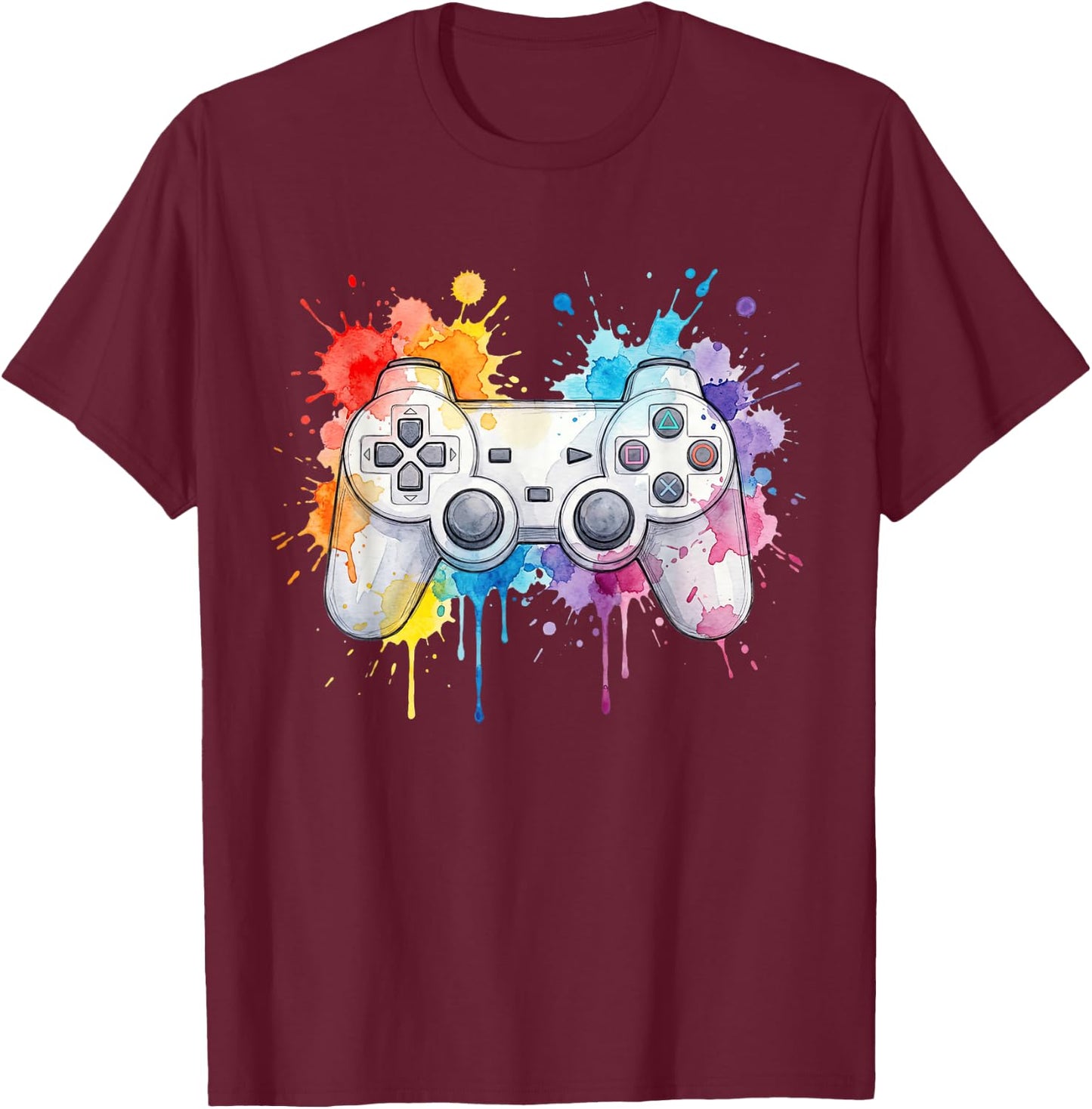 Game Controller Splash Gaming Video Gamer Men Boys Kids T-Shirt - T-Shirt | Maroon