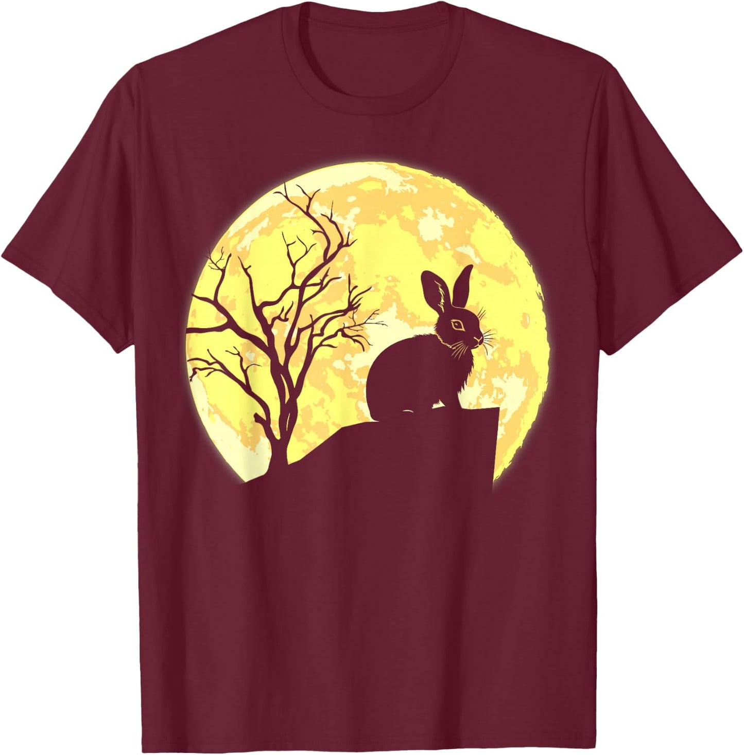 Rabbit Lover, Rabbit and Moon T-Shirt - T-Shirt | Maroon