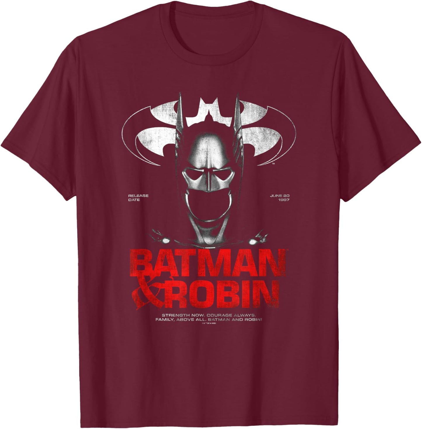 Batman and Robin Cowl 85th Anniversary T-Shirt - T-Shirt | Maroon