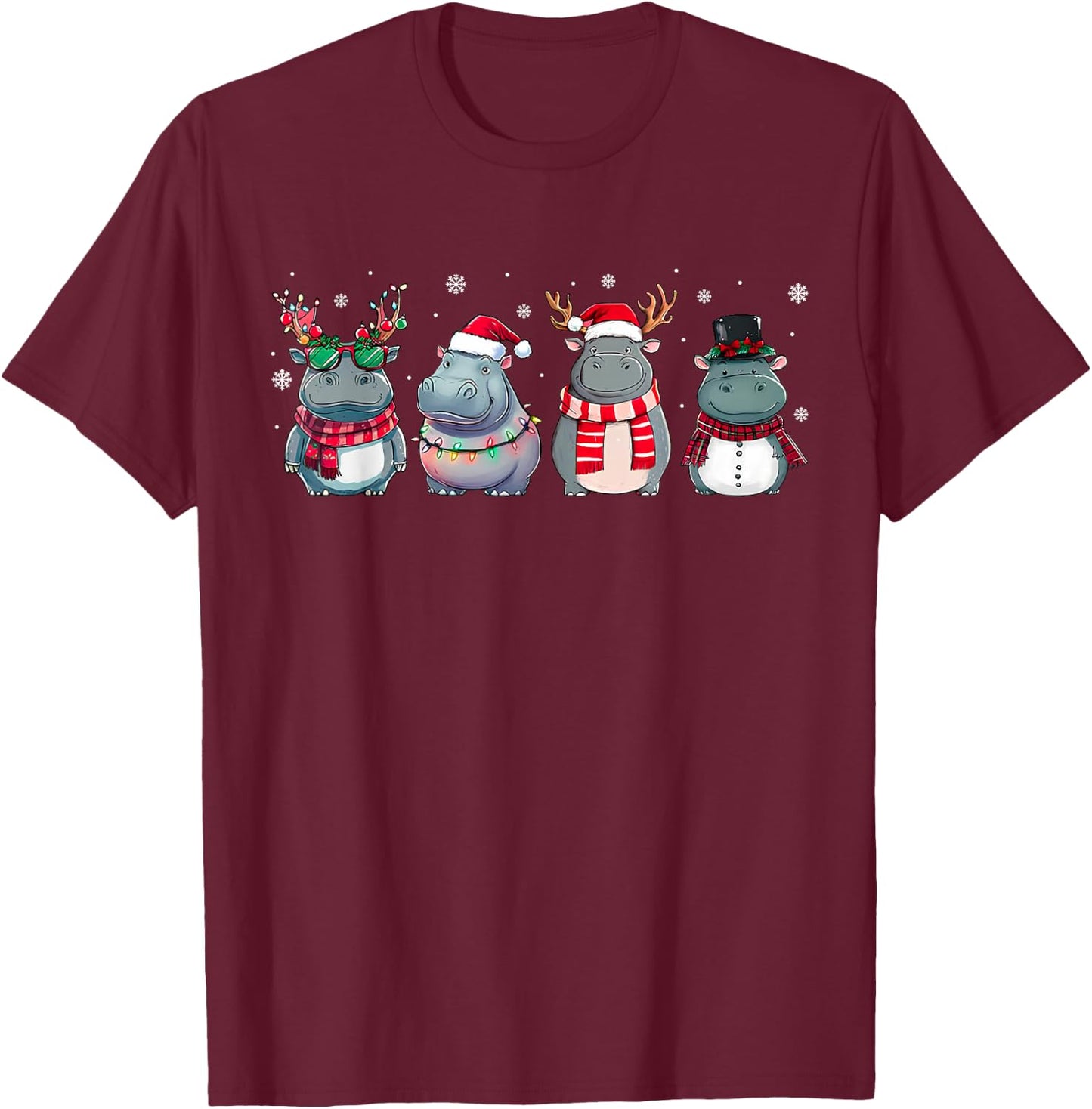 Christmas Hippopotamus Xmas Hippo Lovers Family Matching T-Shirt - T-Shirt | Maroon