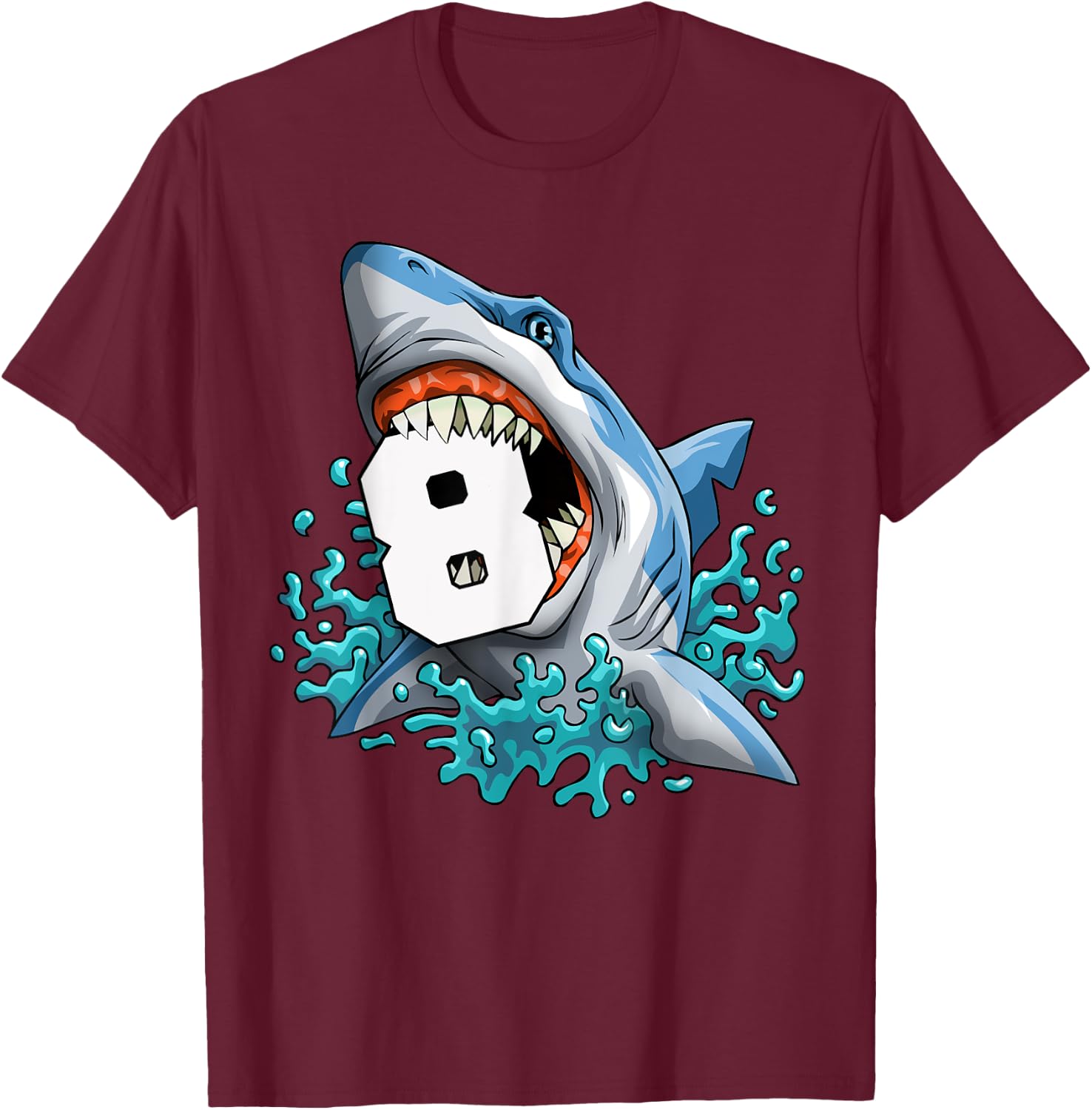 Kids Shark 8th Birthday Boys Funny Shark 8 yrs Old Birthday T-Shirt - T-Shirt | Maroon