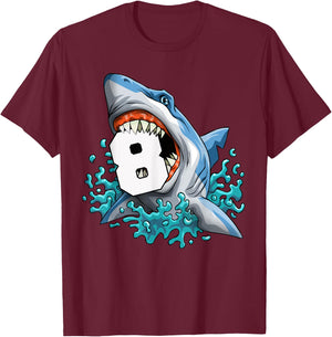 Kids Shark 8th Birthday Boys Funny Shark 8 yrs Old Birthday T-Shirt - T-Shirt | Maroon