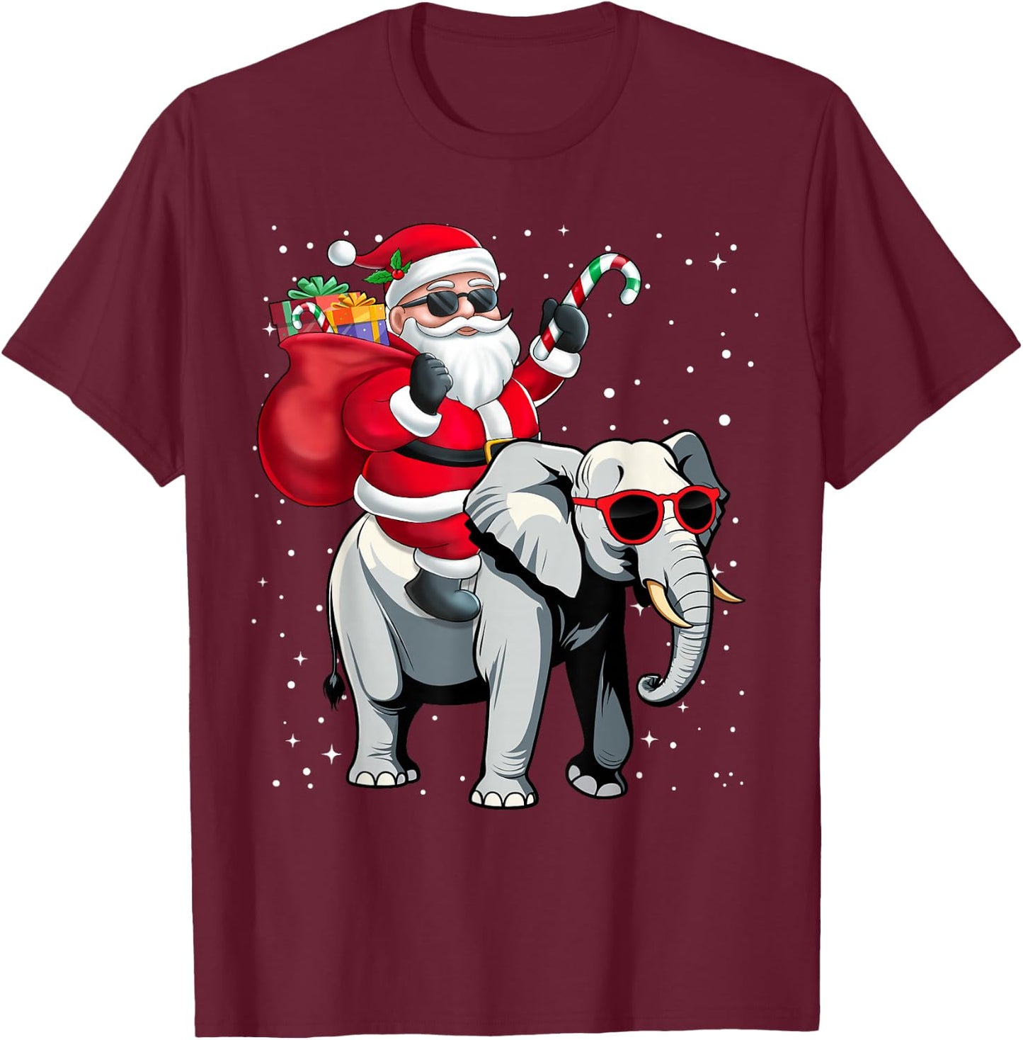 Santa Claus Riding An Elephant Christmas Boy Girl Kids T-Shirt - T-Shirt | Maroon