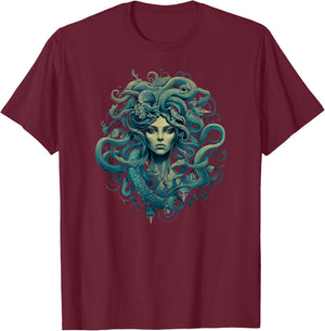 Medusa Greek Mythology Antique Dark Retro Design Halloween , black T-Shirt - T-Shirt | Maroon