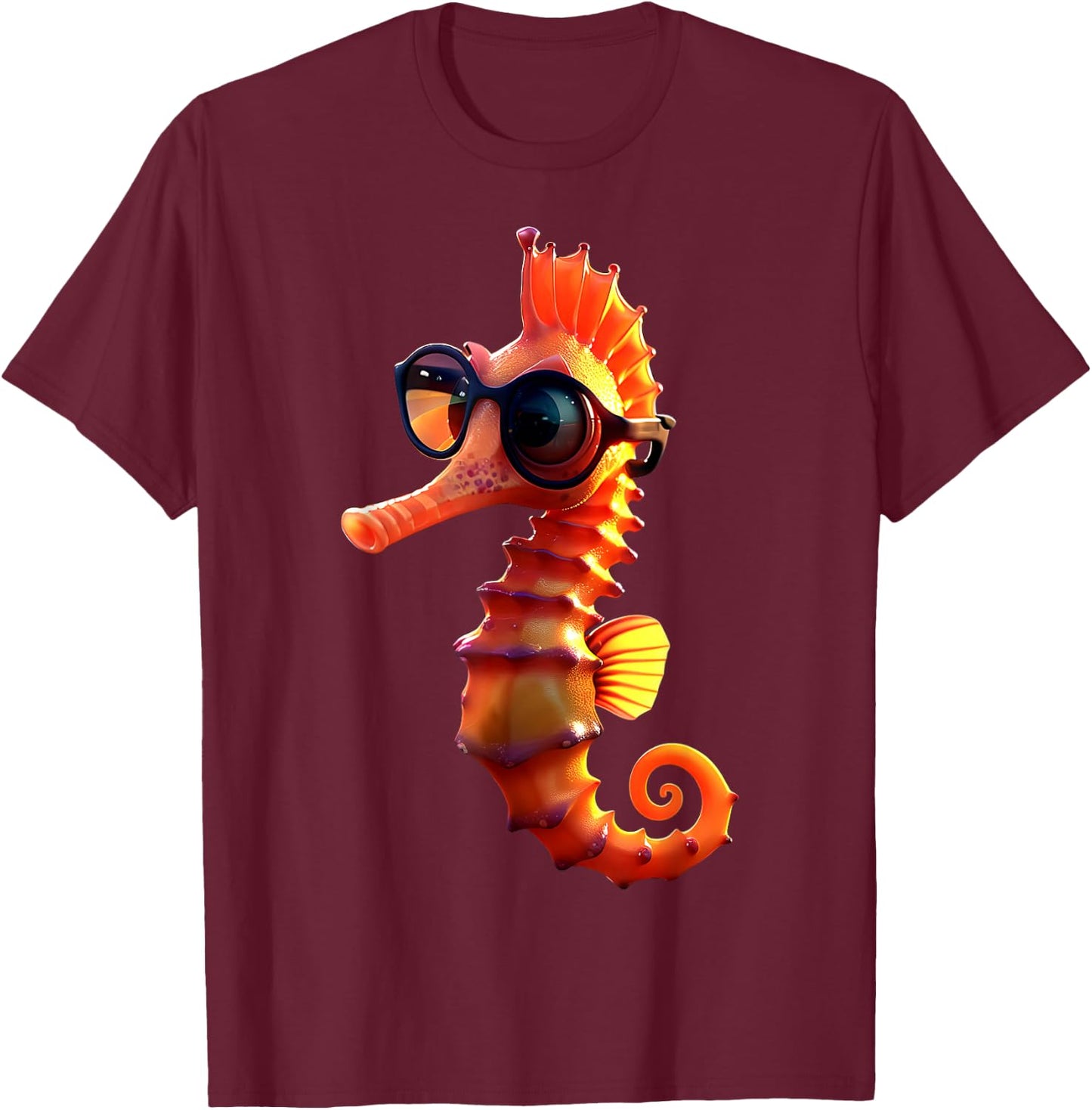 Seahorse with Sunglasses Aquarist Ocean Cute Seahorse , black T-Shirt - T-Shirt | Maroon