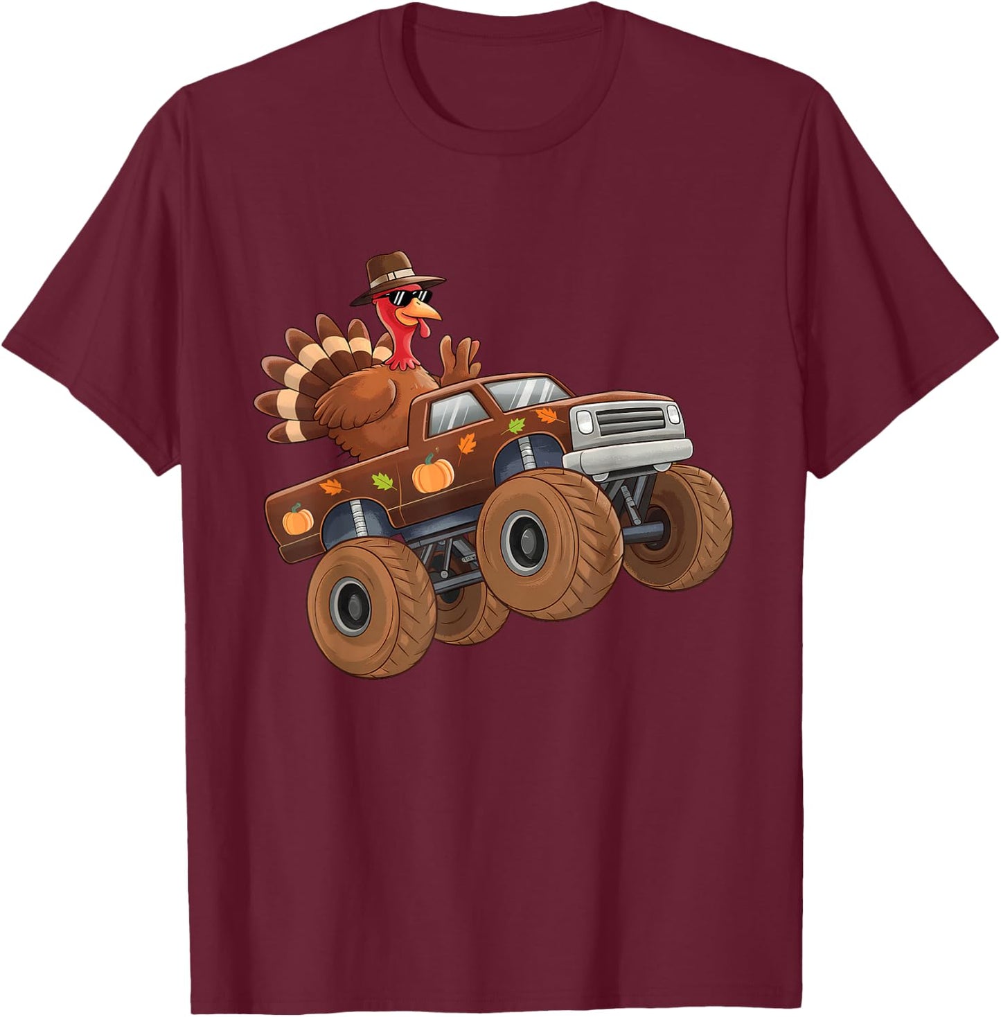 Turkey Thanksgiving Riding Monster Truck Boys Kids T-Shirt - T-Shirt | Maroon