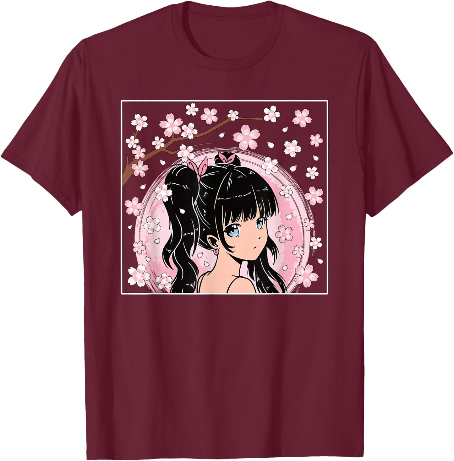 Japanisches Anime Mädchen Otaku Kirschblüte Sakura Damen T-Shirt - T-Shirt | Maroon