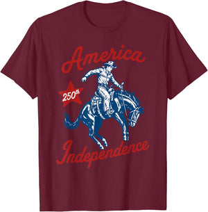 USA 250th Anniversary Patriotic Western Freedom 4th of July T-Shirt - T-Shirt | Maroon