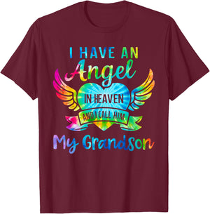 I Have an Angel in Heaven I Call Him My Grandson Tie Dye T-Shirt - T-Shirt | Maroon