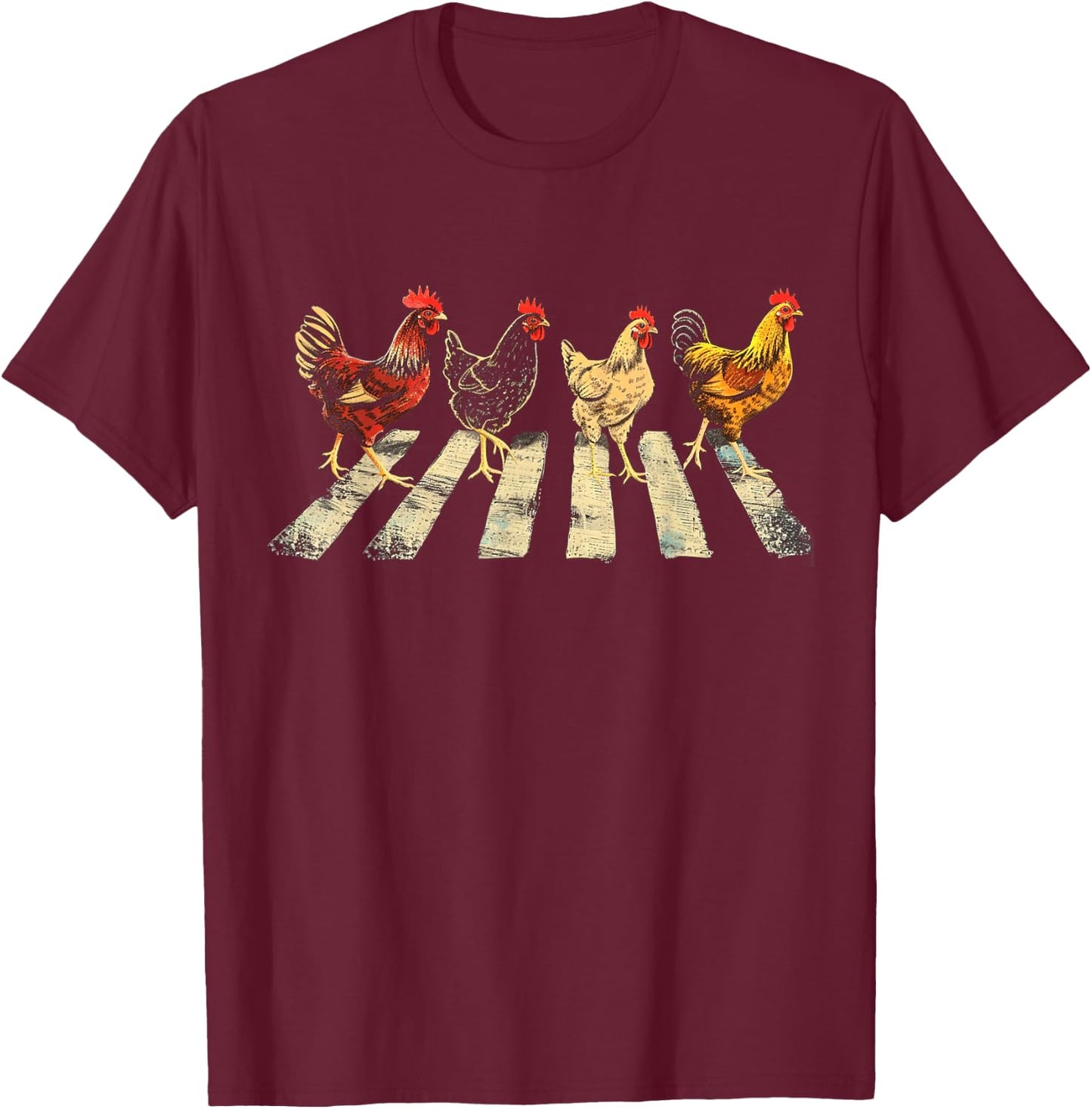 Funny Chickens Crossing Road Parody Lover Gift T-Shirt - T-Shirt | Maroon