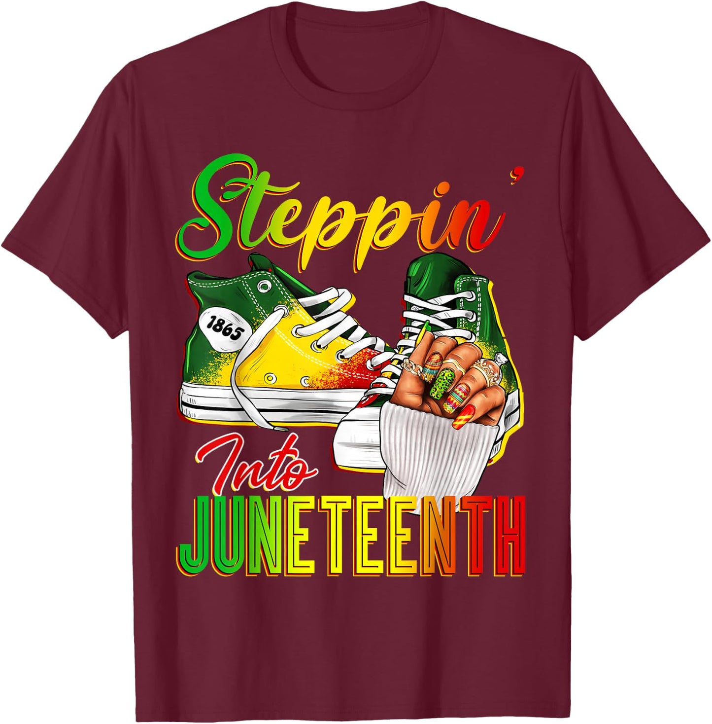 Women Steppin Into Juneteenth Afro African Sneakers Girls T-Shirt - T-Shirt | Maroon