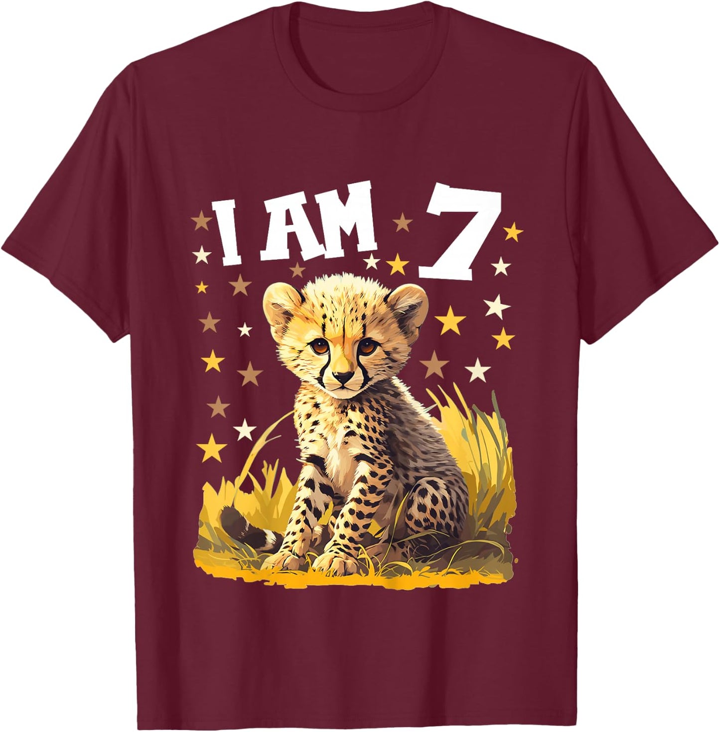 7 Years old 7 birthday Cheetahs Boy Girl Cheetah T-Shirt - T-Shirt | Maroon