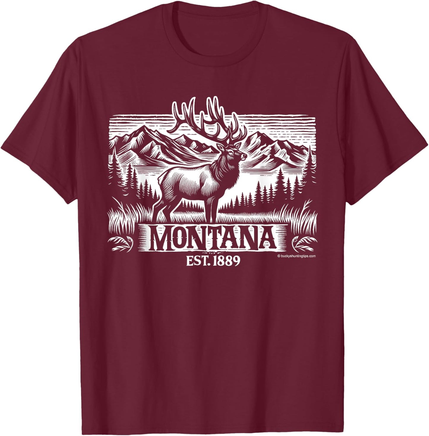 Montana - Elk Est. 1889 Rocky Mountain Elk T-Shirt - T-Shirt | Maroon