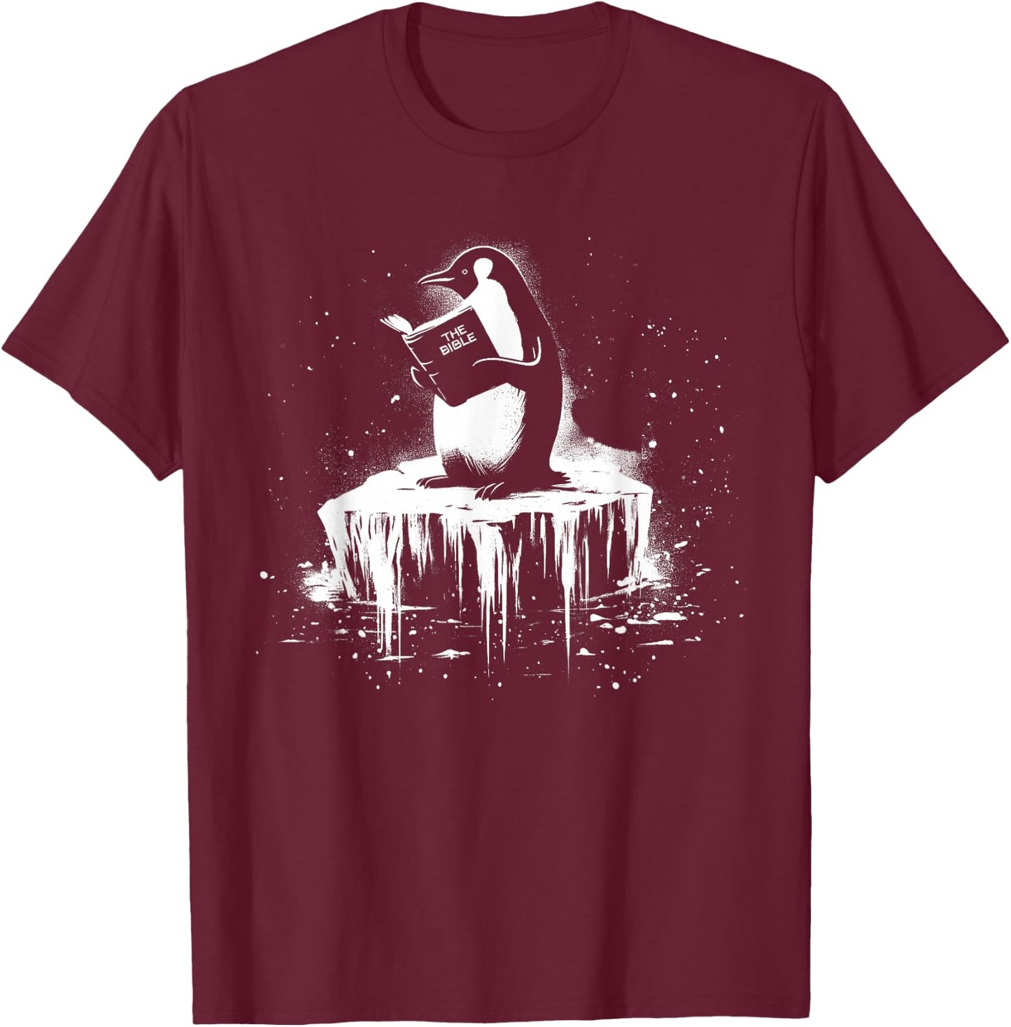 Penguin Reading The Bible - Vintage Christian Religious T-Shirt - T-Shirt | Maroon