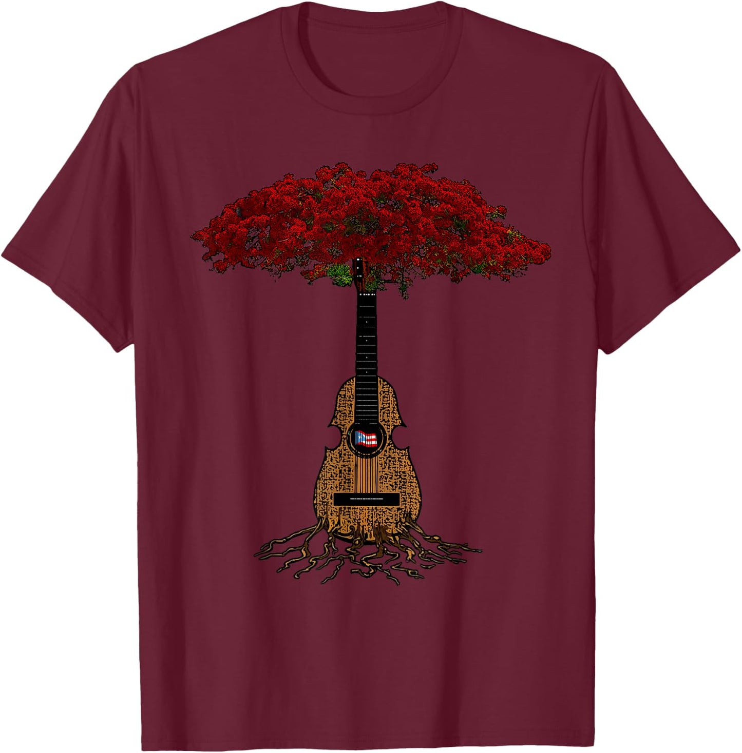 Puerto Rican Cuatro Flamboyant Tree Boricua T-Shirt - T-Shirt | Maroon