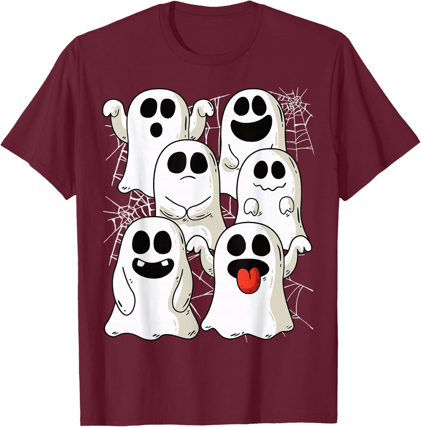 Halloween Ghost & Ghost Outfit with Spider Webs , black T-Shirt - T-Shirt | Maroon
