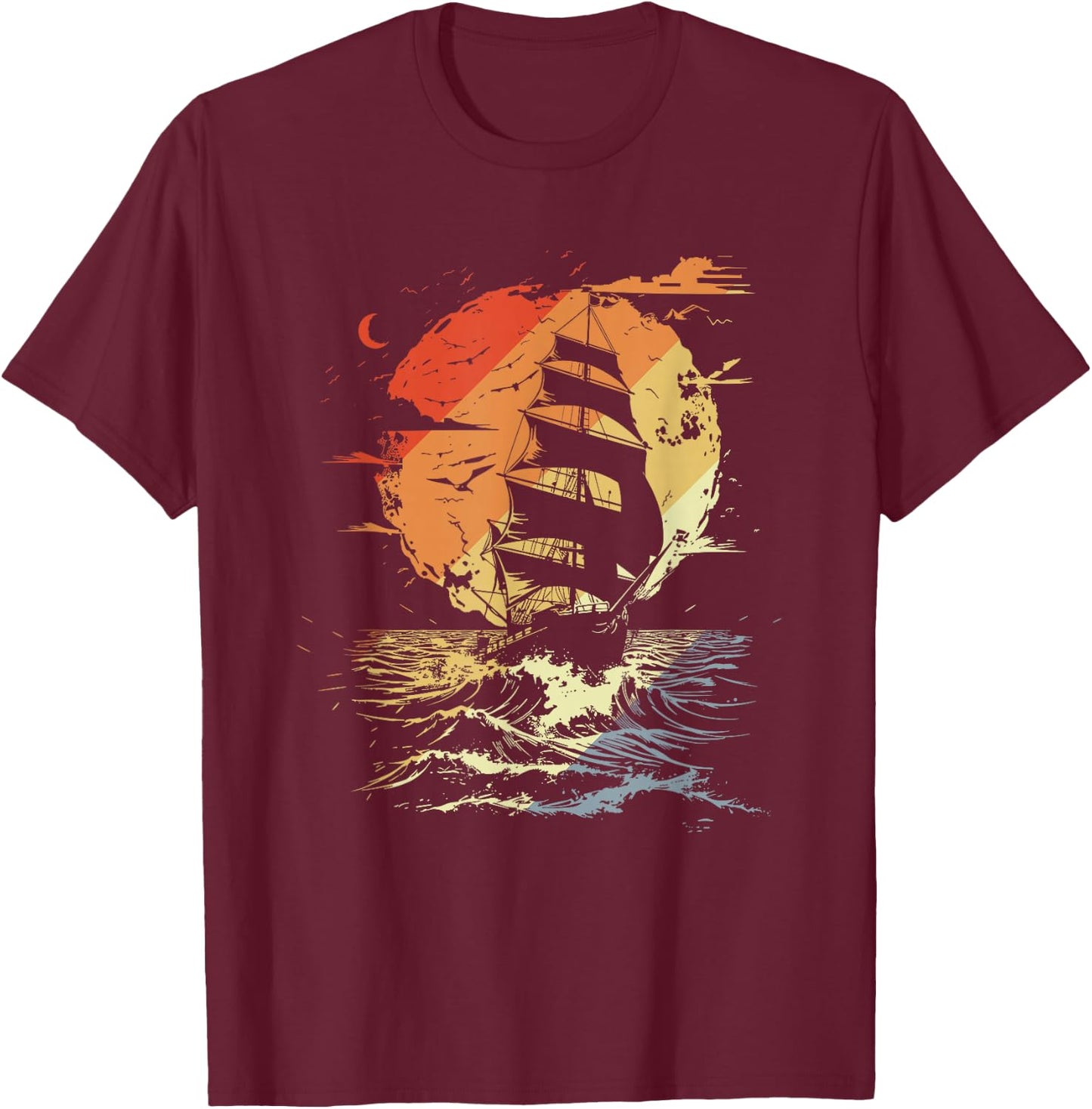Retro Segelgrafik Segler Segelschiff T-Shirt - T-Shirt | Maroon