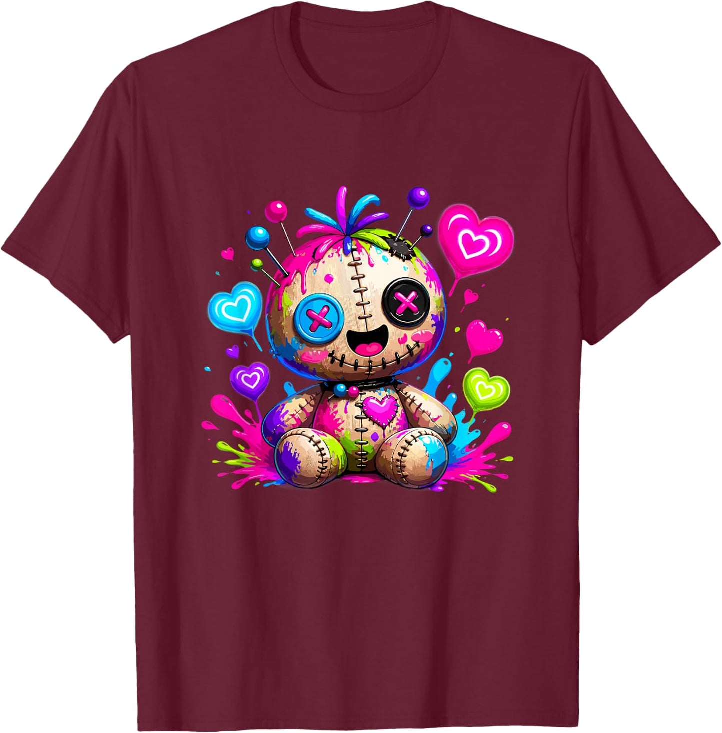 Colorful Creepy Cute Voodoo Doll Pastel Goth Hearts T-Shirt - T-Shirt | Maroon