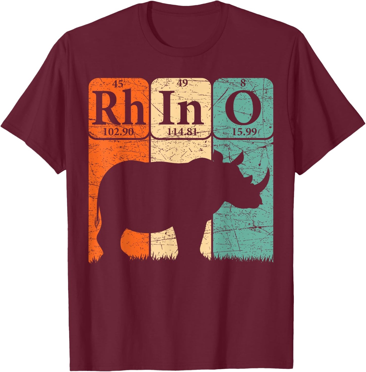 Rhino Periodic Table Elements Rhino Lover Rhinoceros Retro T-Shirt - T-Shirt | Maroon