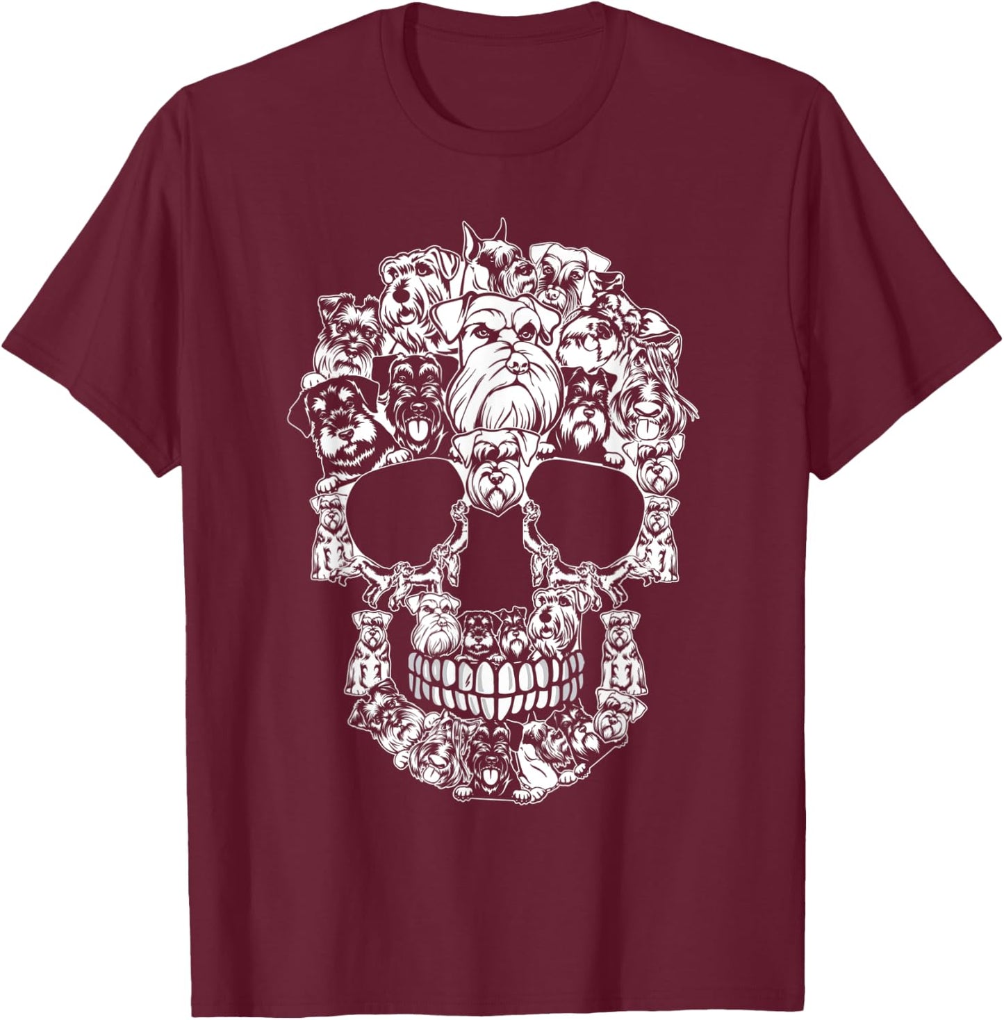 Matching Family Schnauzer Dog Skull Costume Halloween Women Kids T-Shirt - T-Shirt | Maroon