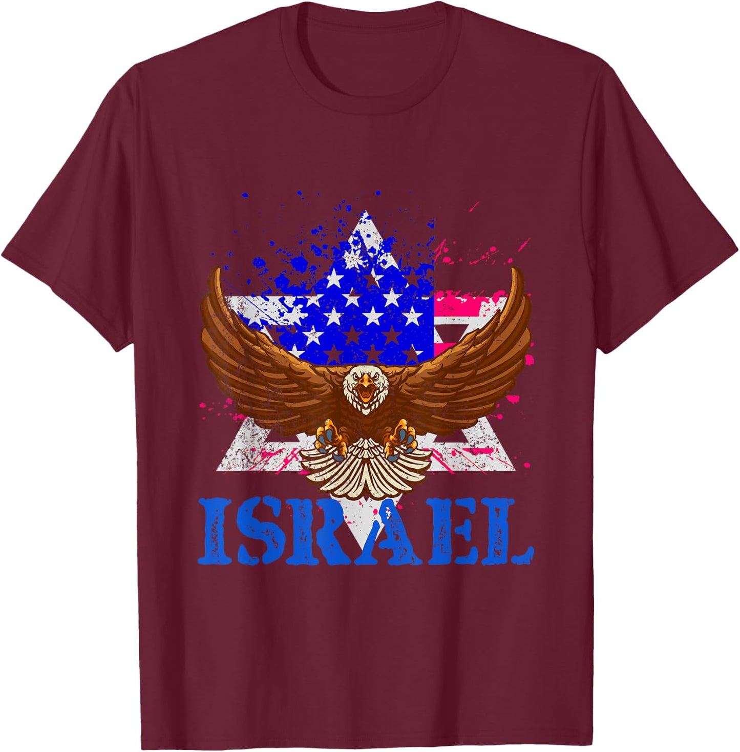 Patriotic Jewish America USA Flag Israel T-Shirt - T-Shirt | Maroon
