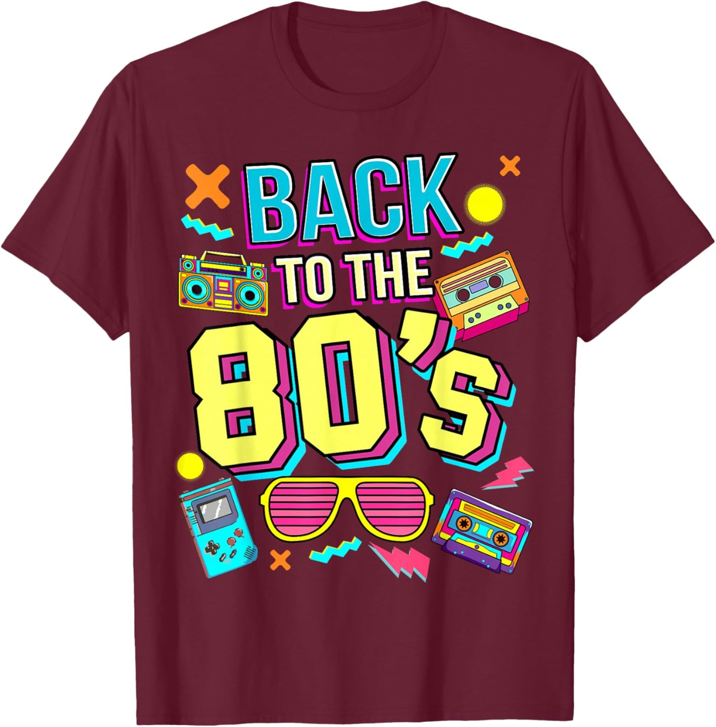 Back To 80's 1980s Vintage Retro Eighties Costume Party , black T-Shirt - T-Shirt | Maroon