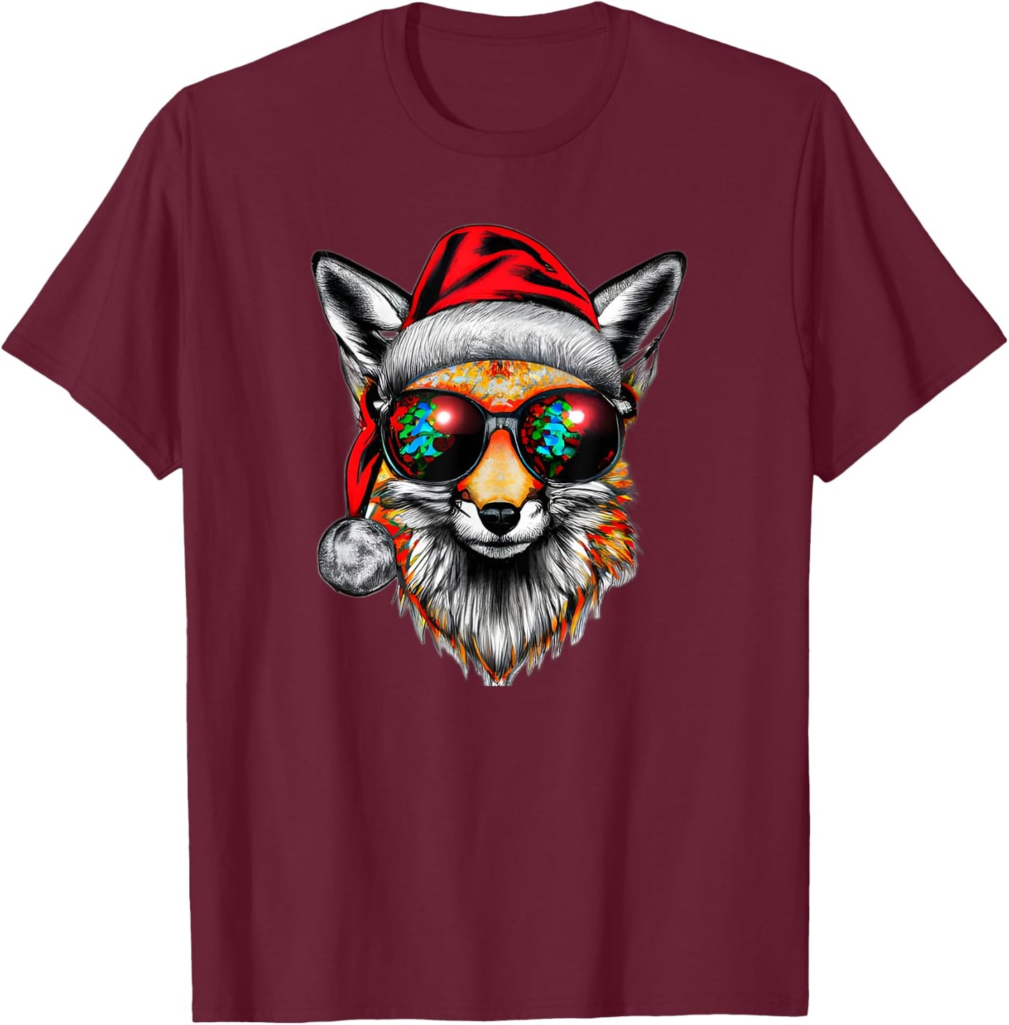Very Cool Santa Fox Christmas with glasses T-Shirt - T-Shirt | Maroon
