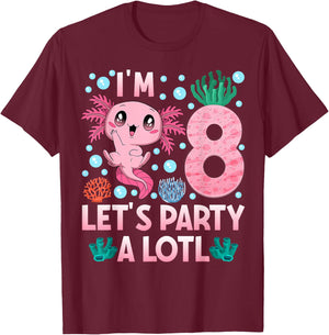 I'm 8 birthday Axolotl party 8th bday girls axolotl T-Shirt - T-Shirt | Maroon