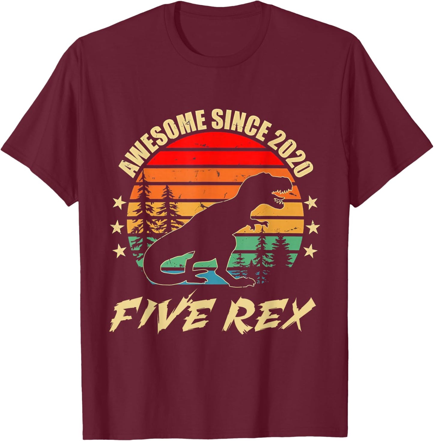 5 Year Old 5th Birthday Boy T Rex Dinosaur T-Shirt - T-Shirt | Maroon