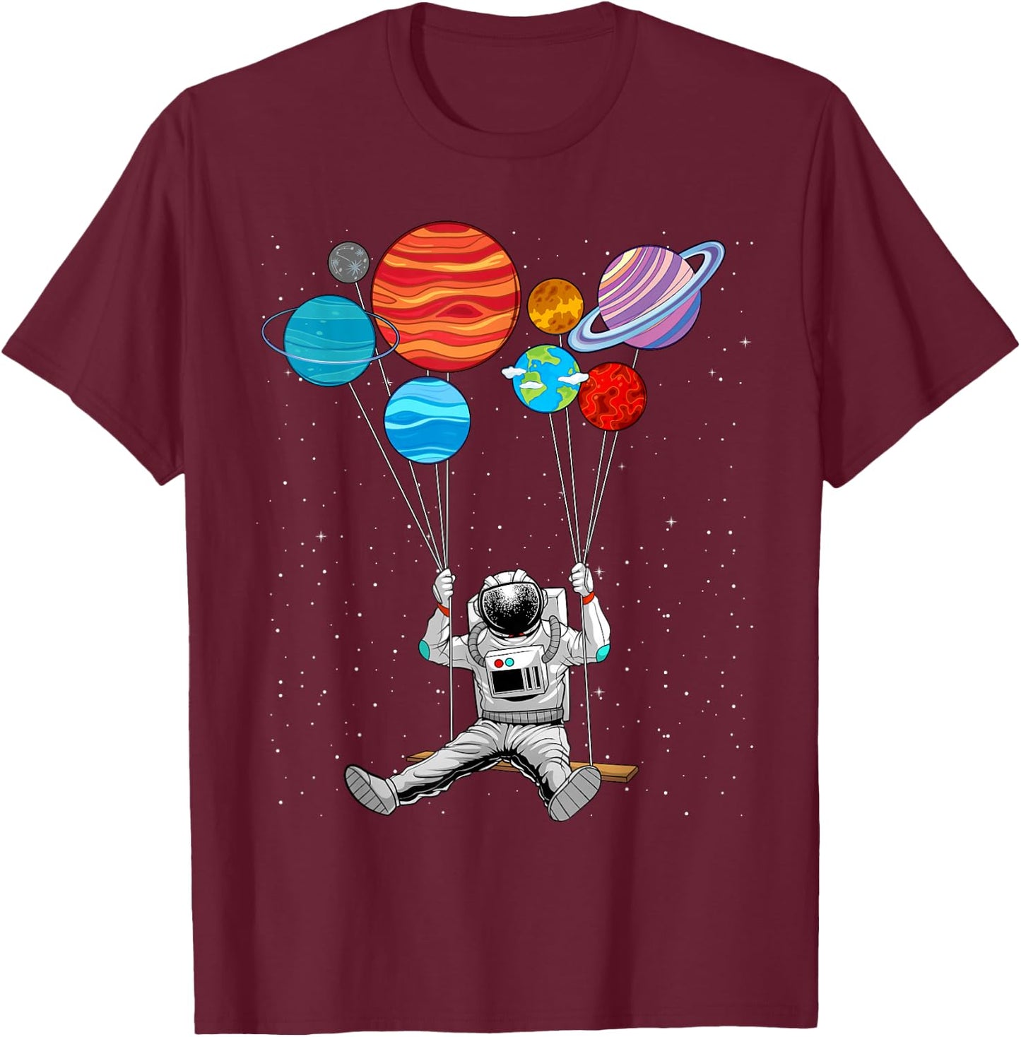 Astronaut With Planets In Hand Art Women Outer Space T-Shirt - T-Shirt | Maroon