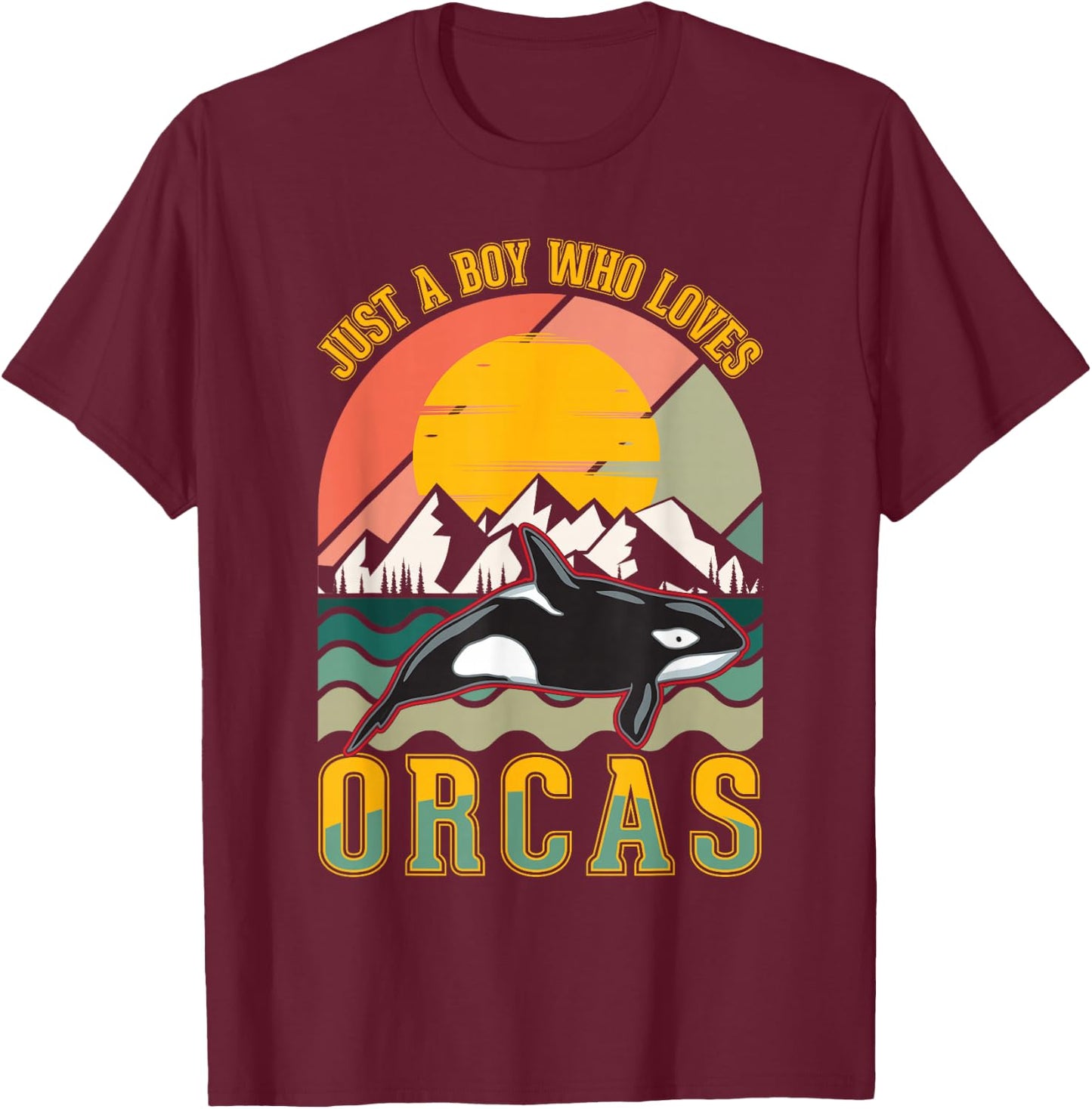 Just a Boy who Loves Orcas T-Shirt - T-Shirt | Maroon
