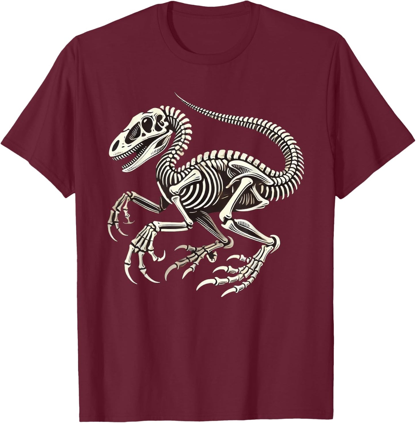 Velociraptor Dinosaur Skeleton Halloween T-Shirt - T-Shirt | Maroon