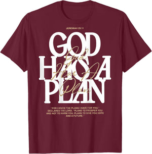 God Has A Plan Jeremiah 29 11 Bible Verse (on Back) T-Shirt - T-Shirt | Maroon