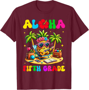 Aloha Fifth Grade Pineapple Hawaii Back to School Kids Girl T-Shirt - T-Shirt | Maroon