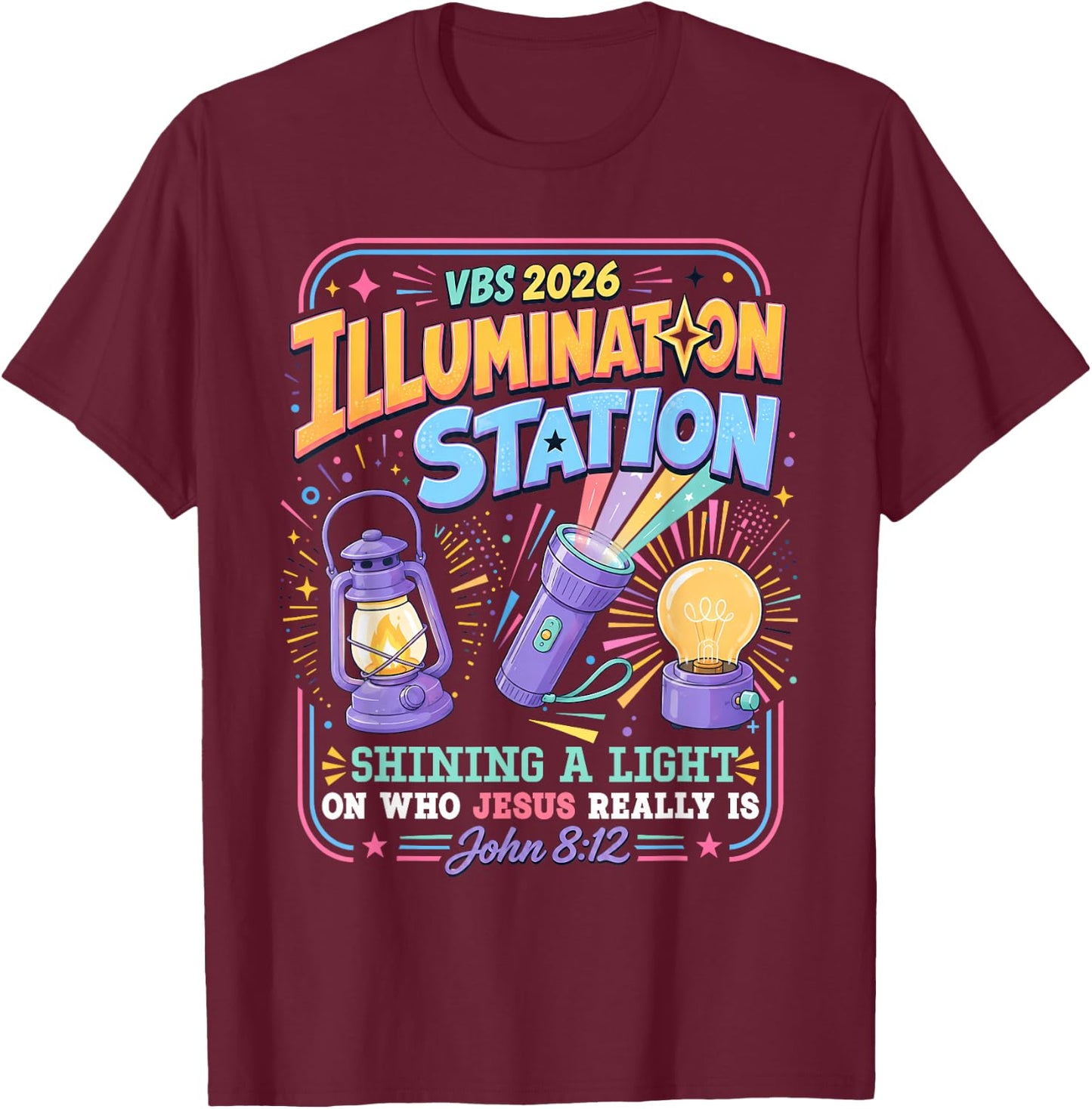 VBS Crew 2026 Illumination Station Vacation Bible School T-Shirt - T-Shirt | Maroon