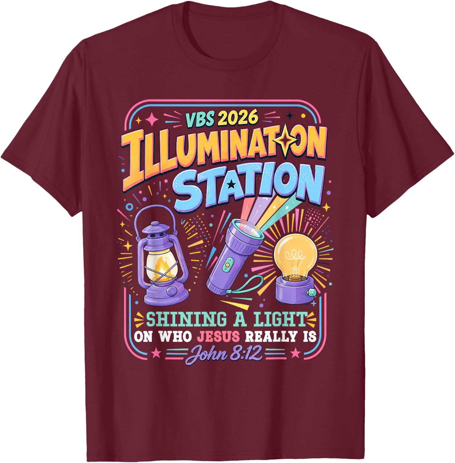VBS Crew 2026 Illumination Station Vacation Bible School T-Shirt - T-Shirt | Maroon
