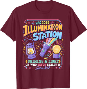 VBS Crew 2026 Illumination Station Vacation Bible School T-Shirt - T-Shirt | Maroon