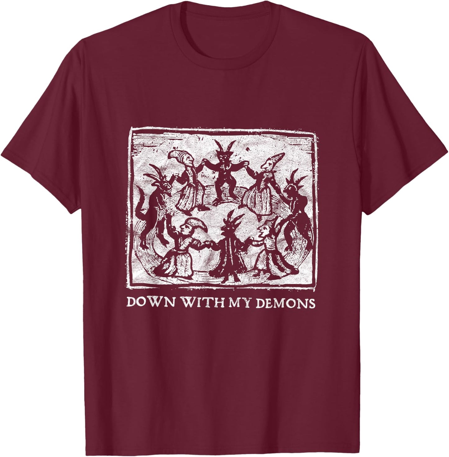 Occult Down With My Demons Gothic Horror Punk Witch Moon , black T-Shirt - T-Shirt | Maroon