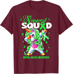 Cute Unicorn Support Squad Mental Health Awareness Month T-Shirt - T-Shirt | Maroon