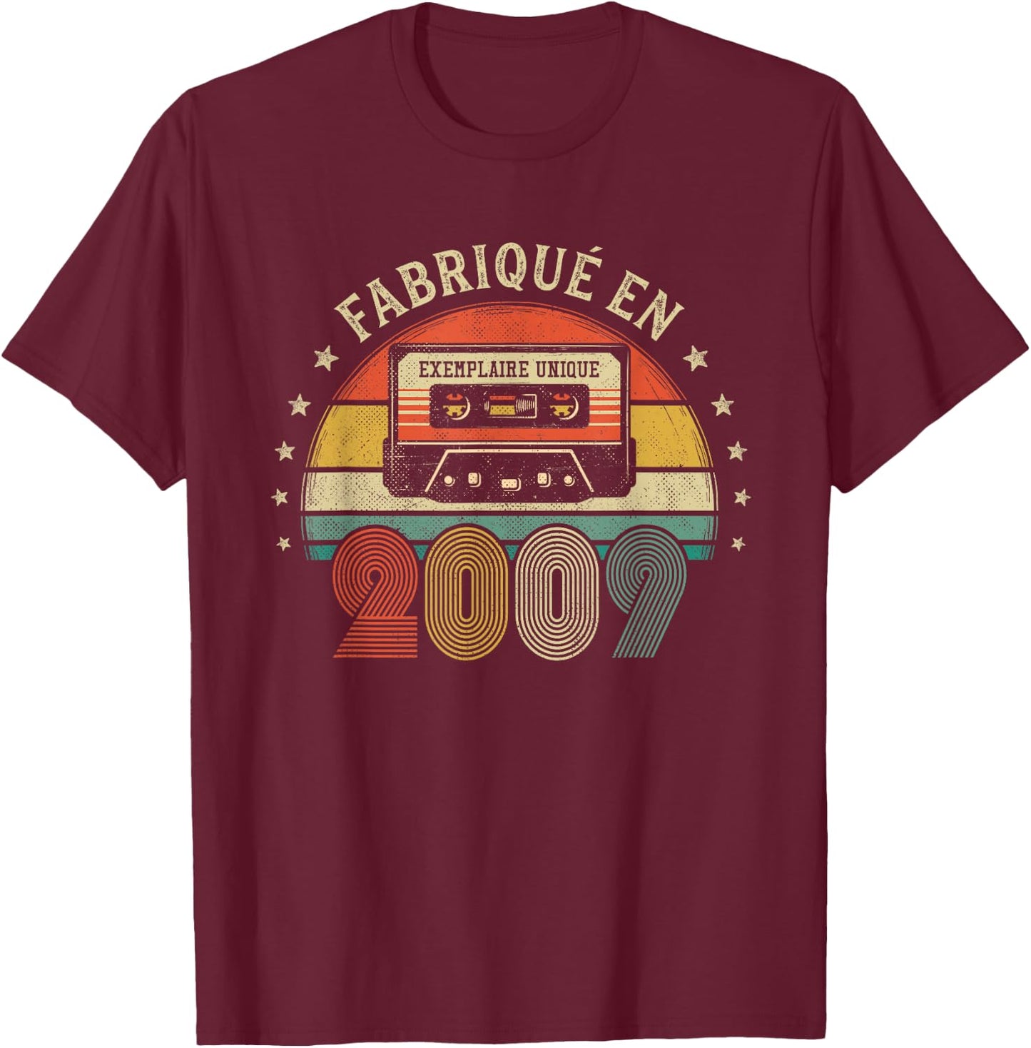 Fabriqué en 2009 Vintage Cassette - Cadeau Anniversaire 2009 T-Shirt - T-Shirt | Maroon