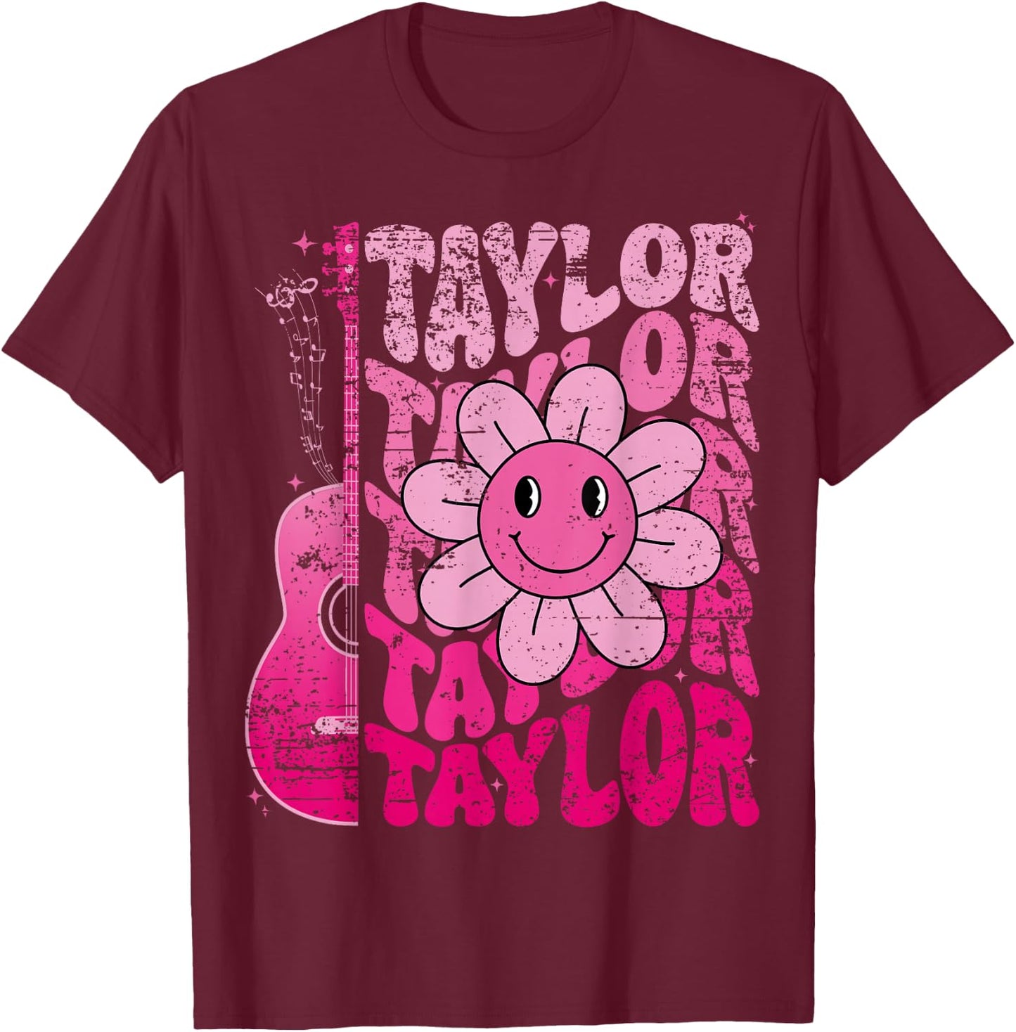Taylor First Name I Love Taylor Girl Groovy 80's Vintage T-Shirt - T-Shirt | Maroon