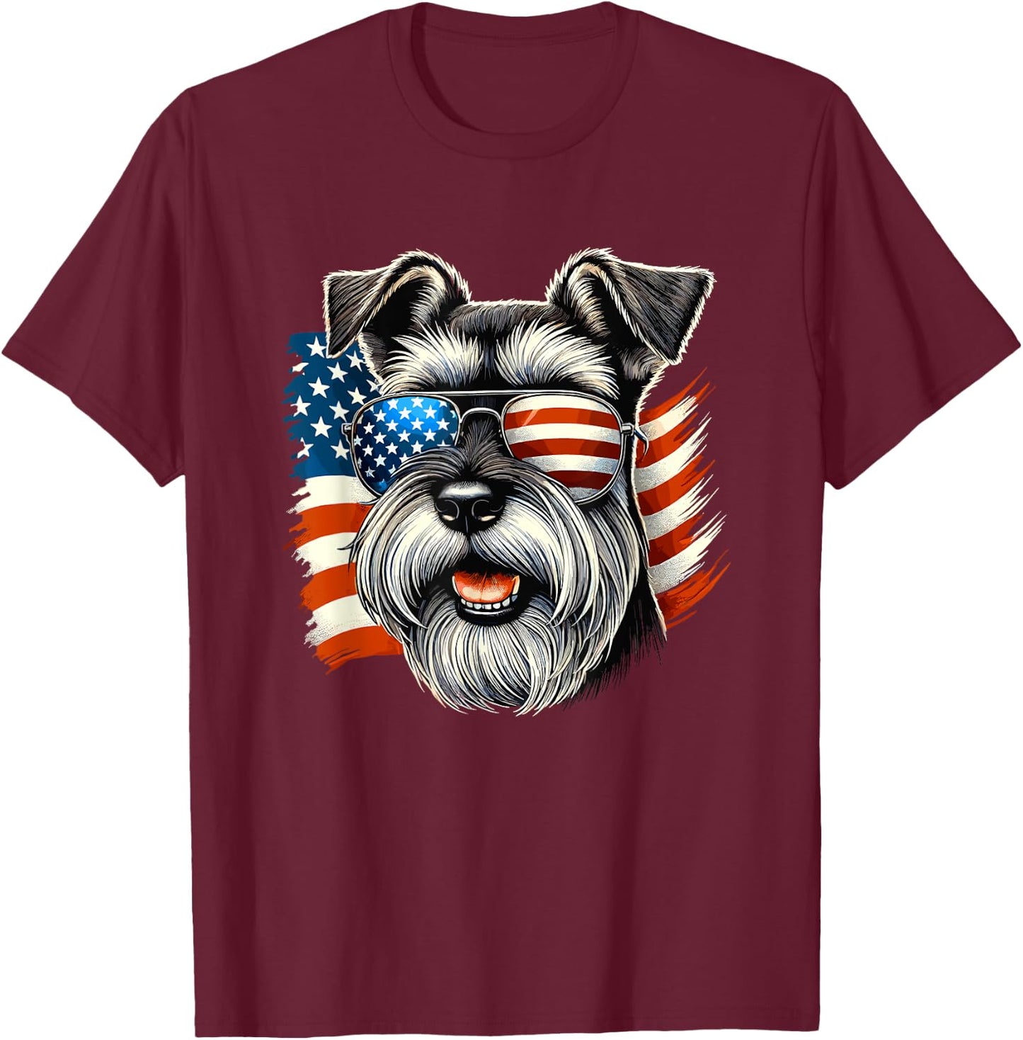 American USA Flag Giant Schnauzer 4th Of July Patriotic T-Shirt - T-Shirt | Maroon