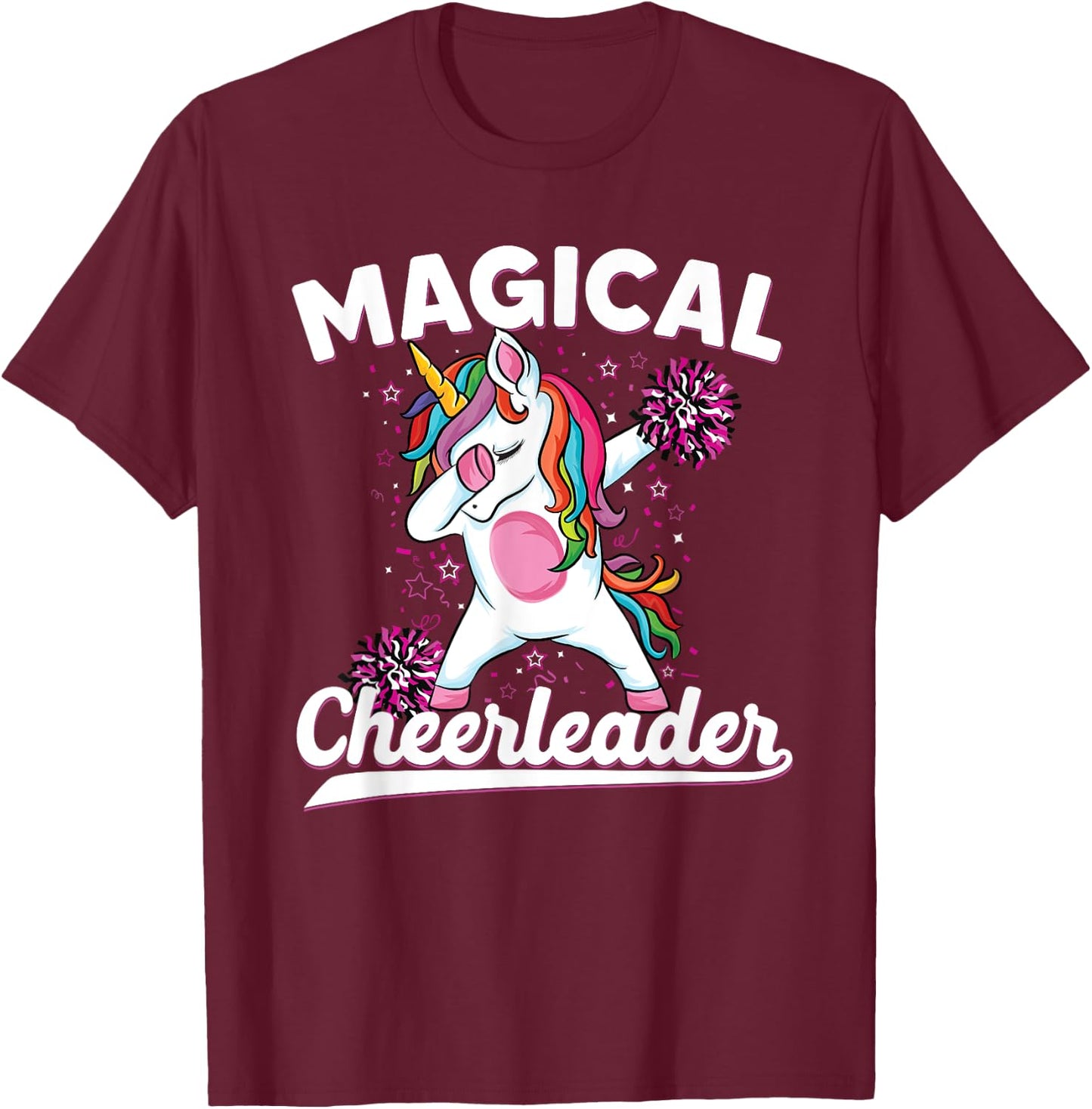 Magical cute dabbing unicorn cheerleader Funny Cheerleading T-Shirt - T-Shirt | Maroon