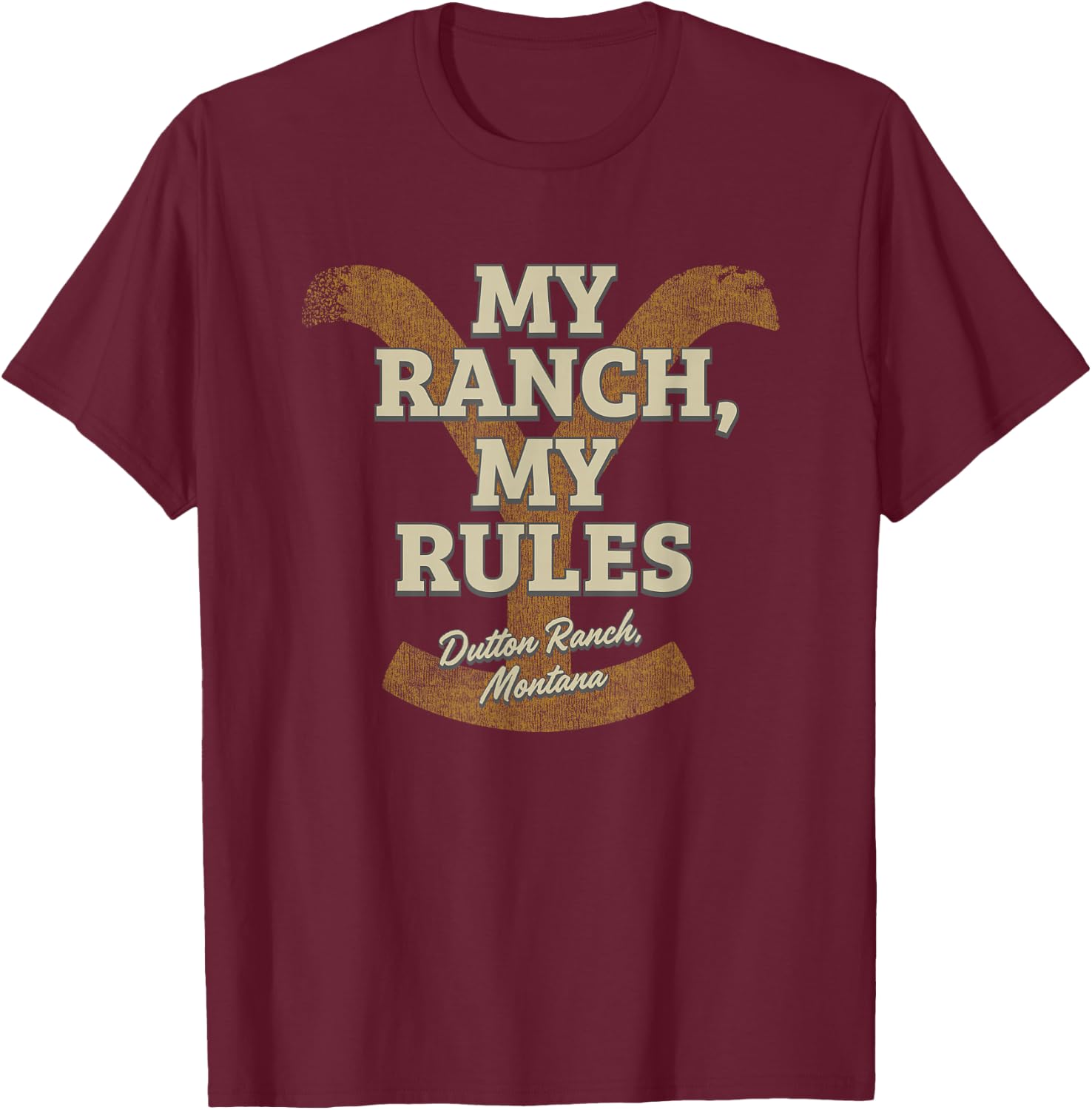 Yellowstone My Ranch My Rules Dutton Ranch Big Chest Logo , black T-Shirt - T-Shirt | Maroon