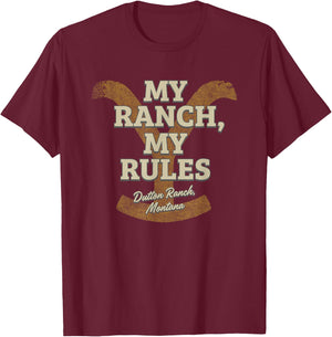 Yellowstone My Ranch My Rules Dutton Ranch Big Chest Logo , black T-Shirt - T-Shirt | Maroon