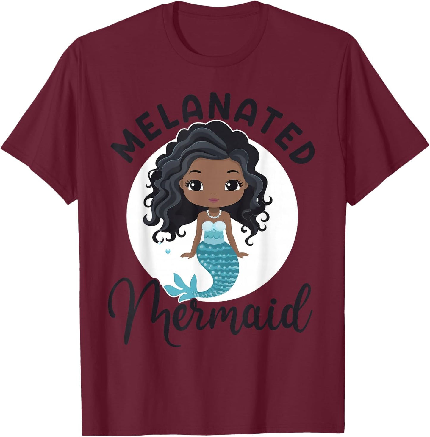 Melanated Mermaid Black African American Mermaid For Girls T-Shirt - T-Shirt | Maroon
